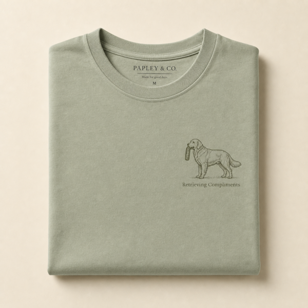 Retrieving Compliments t-shirt mockup for Papley & Co