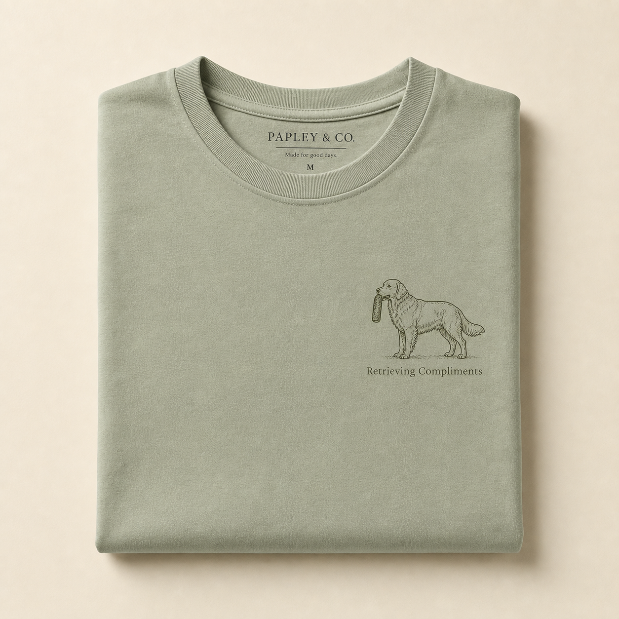 Retrieving Compliments t-shirt mockup for Papley & Co